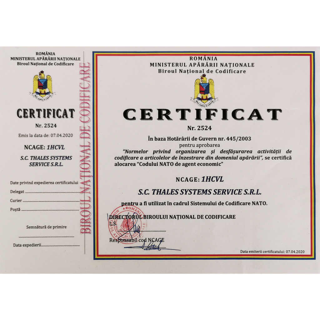 Teaching Serrated Thank you for your help Certificat NCAGE 1HCVL – THALES Systems Service SRL
